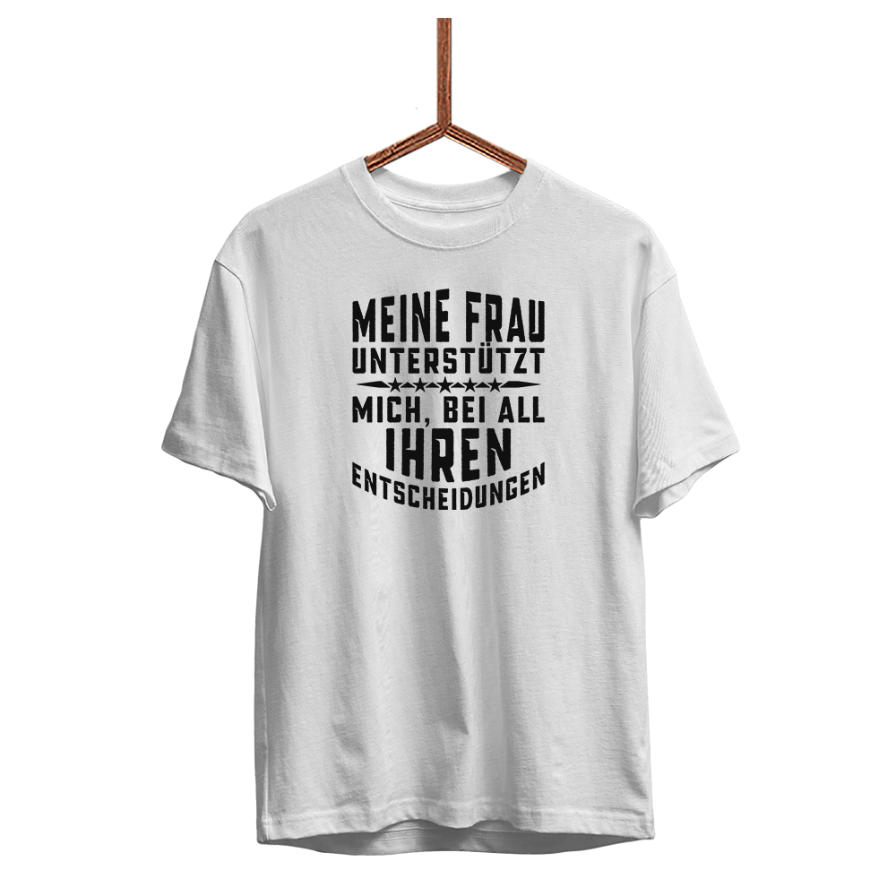 Herren T-Shirt Meine Frau unterstützt mich - Schwarzer - Kaffee