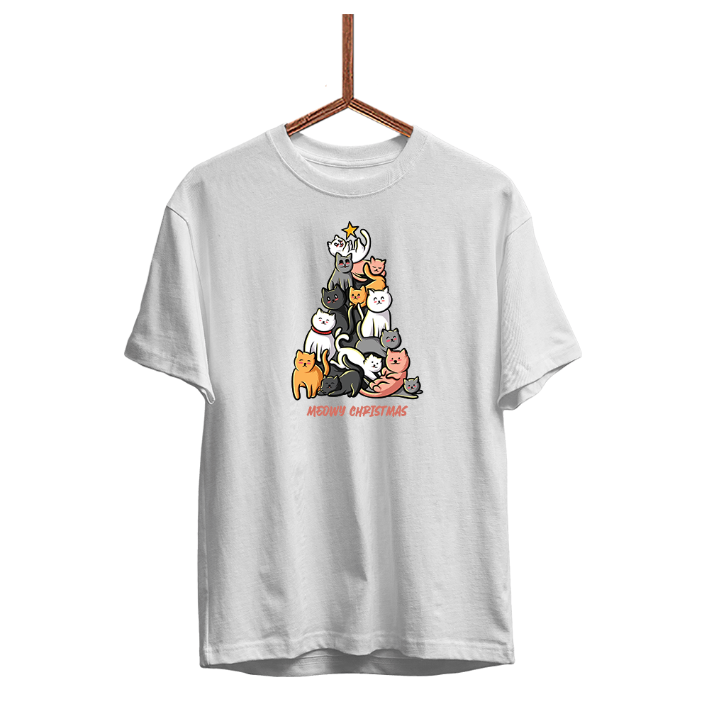 Herren T-Shirt Meowy Christmas - Schwarzer - Kaffee