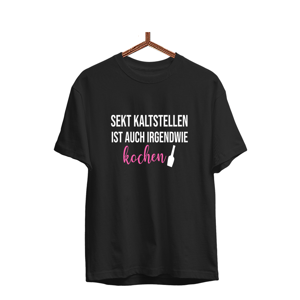 Herren T-Shirt Sekt kaltstellen ist auch irgendwie kochen - Schwarzer - Kaffee