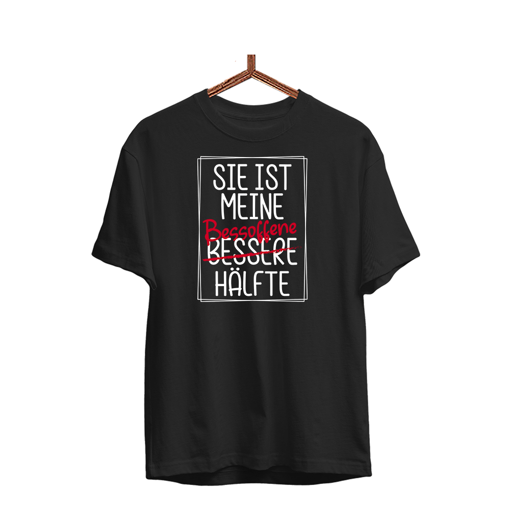 Herren T-Shirt Sie ist meine Bessoffene hälfte - Schwarzer - Kaffee