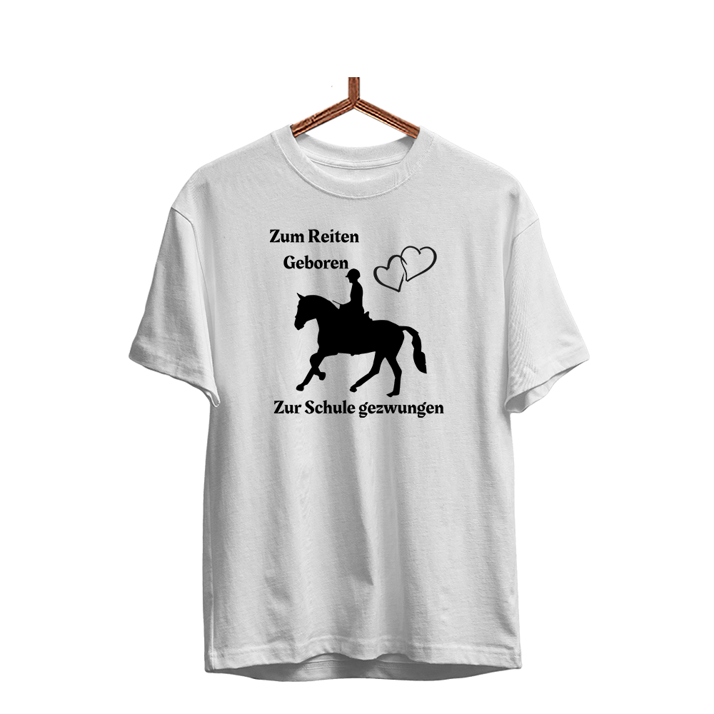 Herren T-Shirt Zum Reiten Geboren zur Schule gezwungen. - Schwarzer - Kaffee