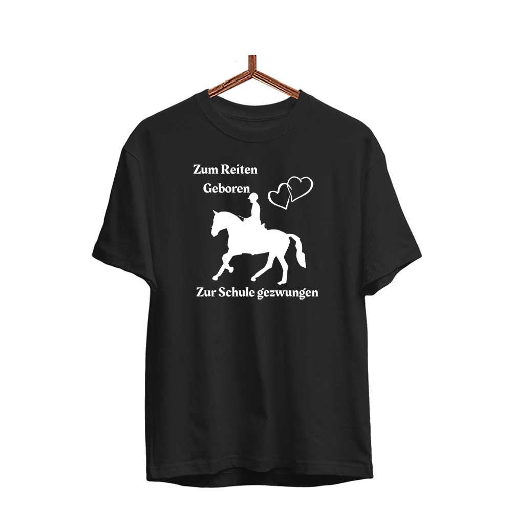 Herren T-Shirt Zum Reiten Geboren zur Schule gezwungen. - Schwarzer - Kaffee