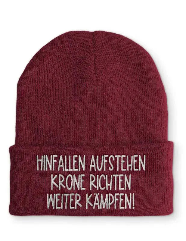 Hinfallen aufstehen Krone richten weiter Kämpfen! Statement Beanie Mütze mit Spruch - tshirtladen - Mütze