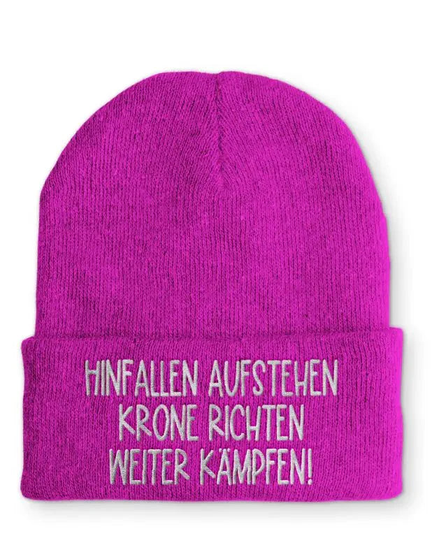 Hinfallen aufstehen Krone richten weiter Kämpfen! Statement Beanie Mütze mit Spruch - tshirtladen - Mütze