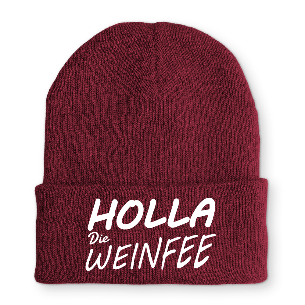 Holla Die Weinfee - Beanie - Mütze mit Spruch - Schwarzer - Kaffee
