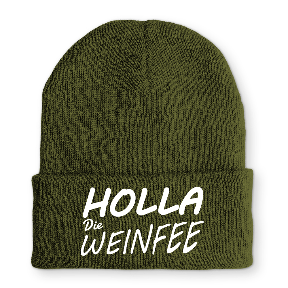 Holla Die Weinfee - Beanie - Mütze mit Spruch - Schwarzer - Kaffee
