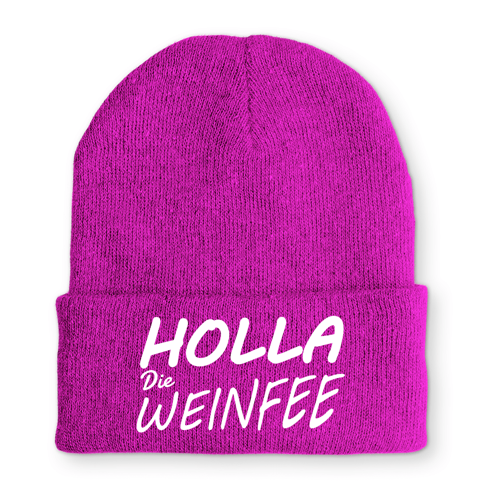 Holla Die Weinfee - Beanie - Mütze mit Spruch - Schwarzer - Kaffee