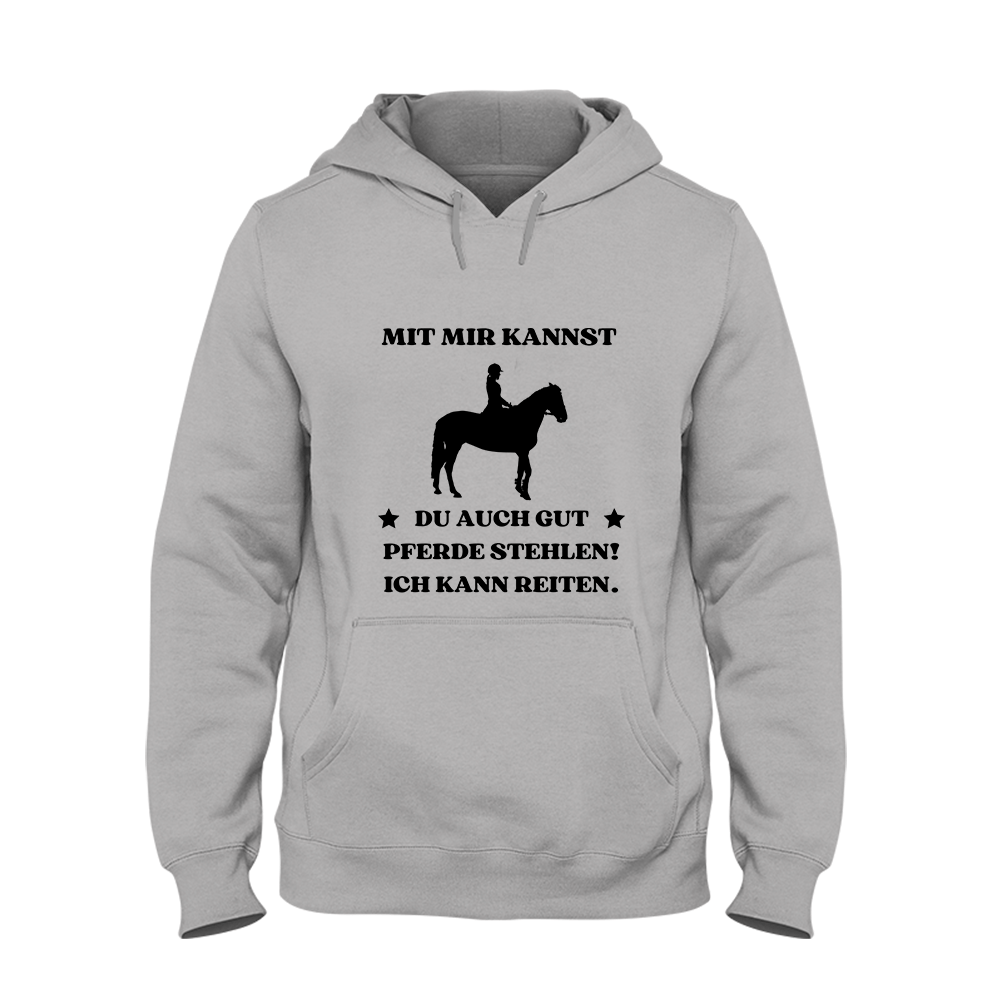 Hoodie Mit mir kannst du auch gut pferde stehlen! Ich kann Reiten. - Schwarzer - Kaffee