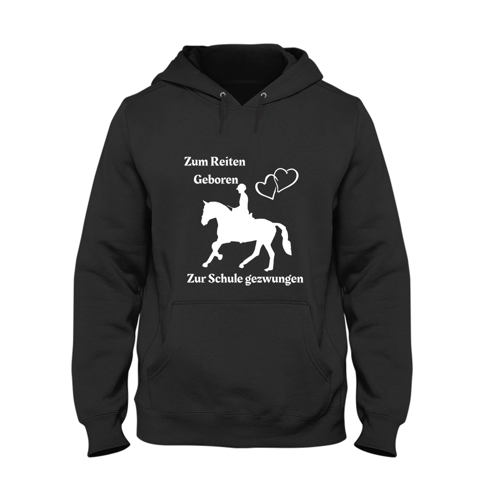Hoodie Zum Reiten Geboren zur Schule gezwungen. - Schwarzer - Kaffee