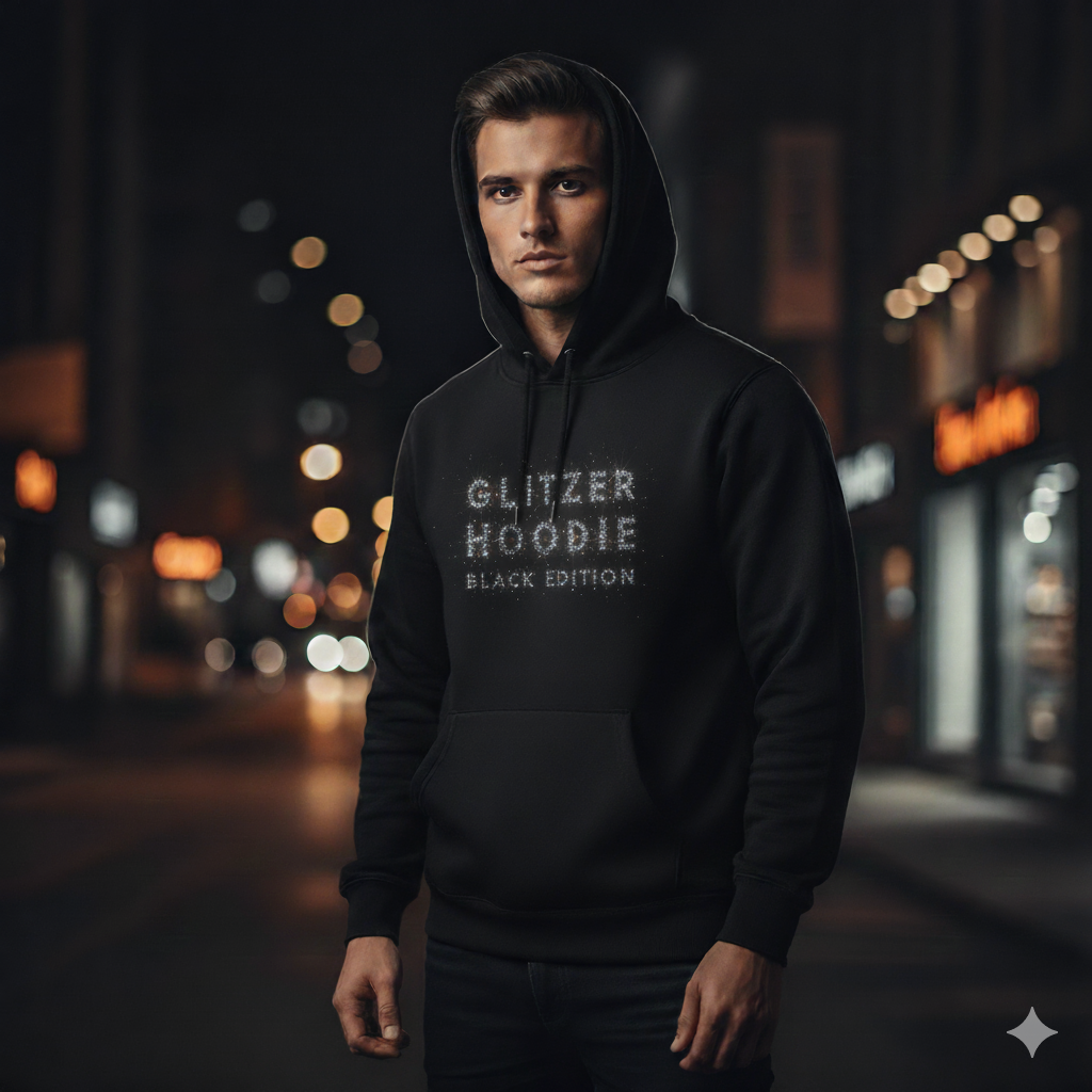 Hoodie Unisex Glitzer Hoodie Black Edition