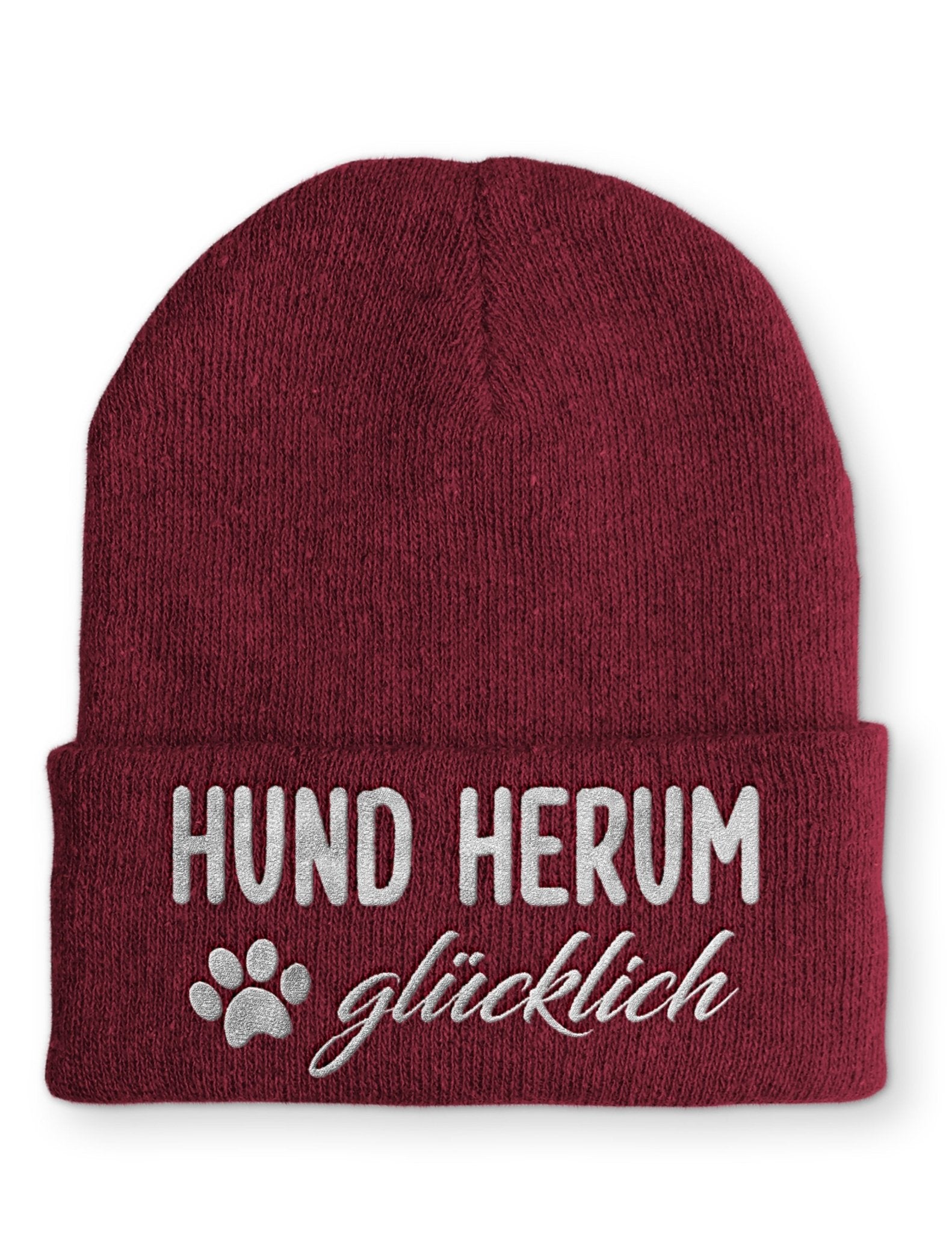 Hund Herum glücklich Beanie Mütze mit Spruch - tshirtladen - Mütze