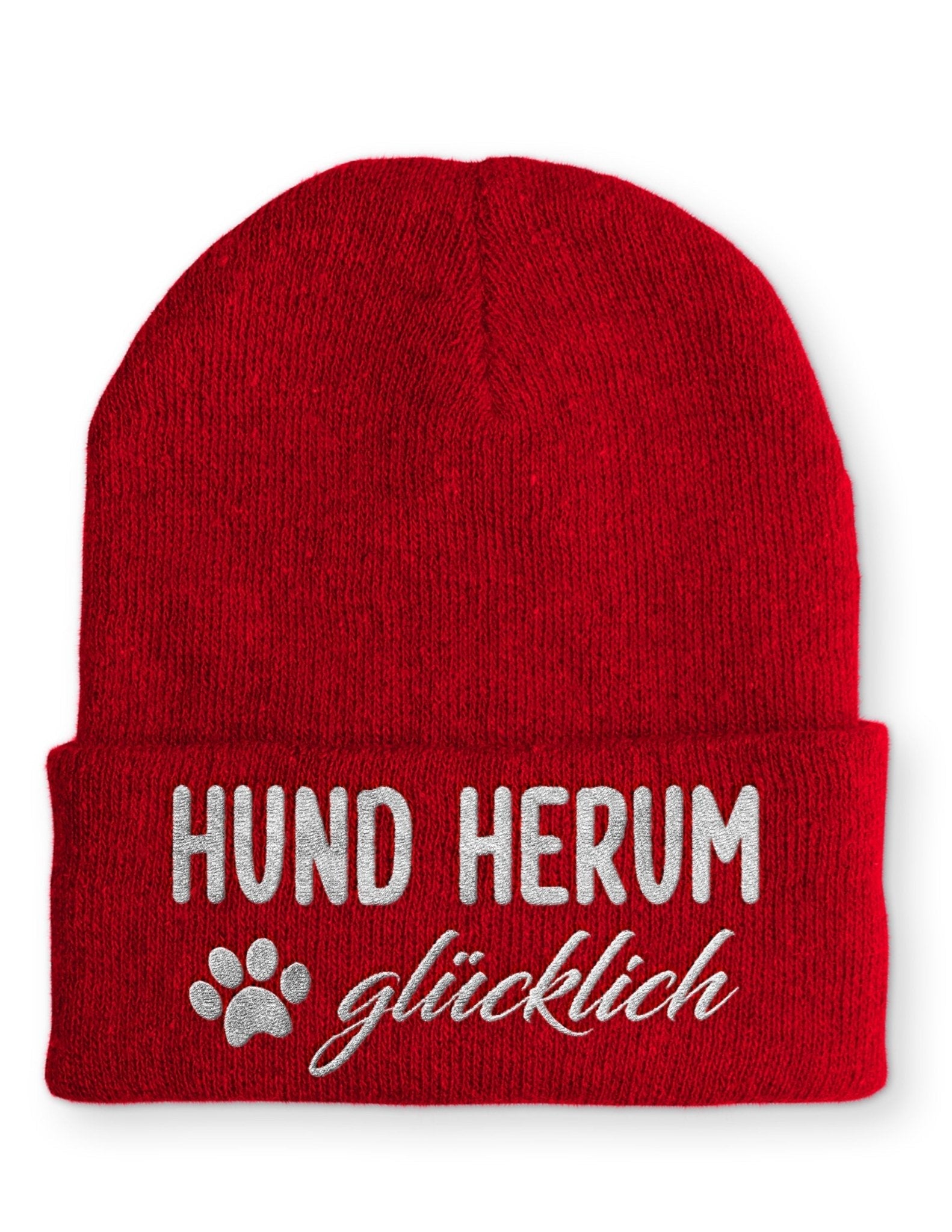 Hund Herum glücklich Beanie Mütze mit Spruch - tshirtladen - Mütze