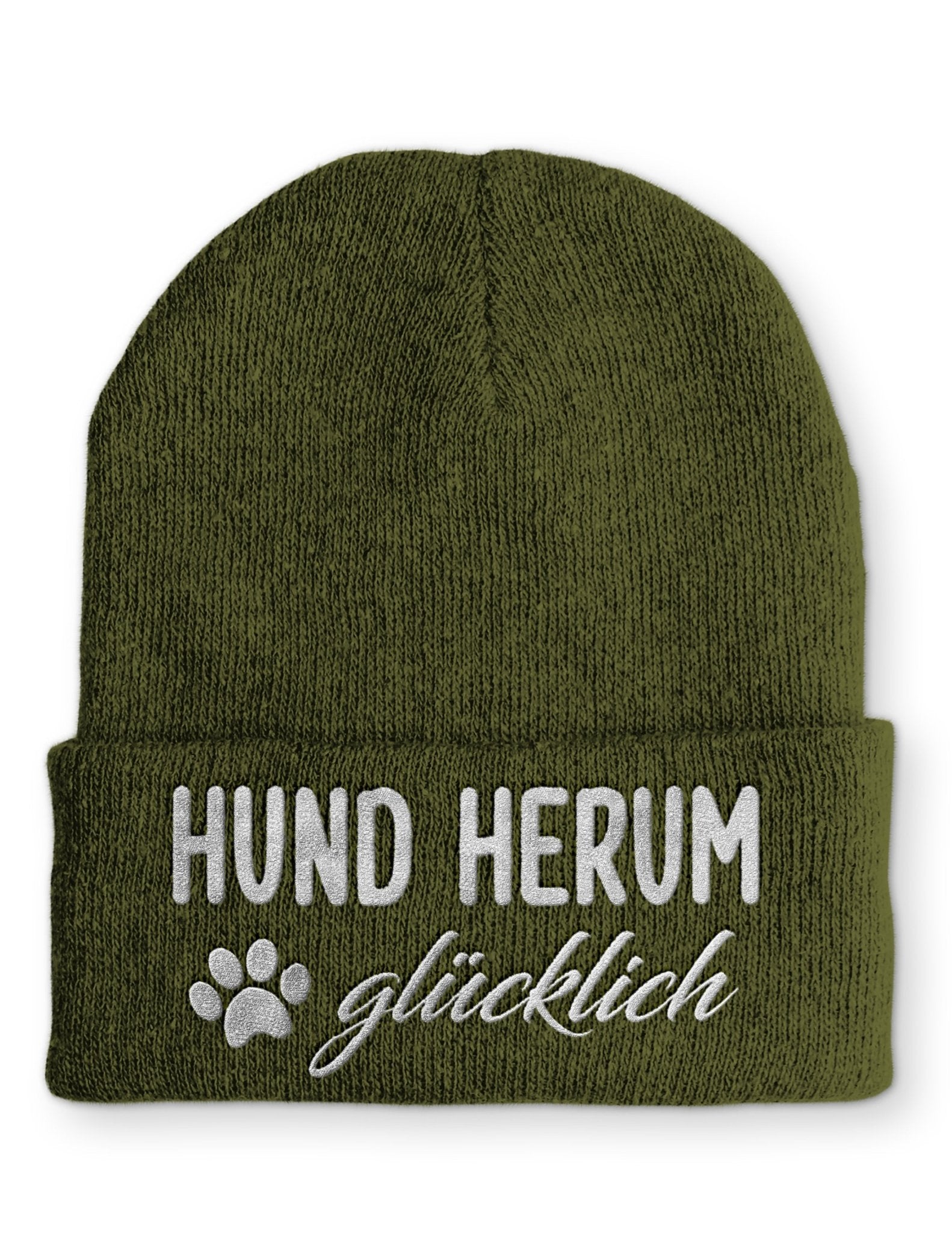 Hund Herum glücklich Beanie Mütze mit Spruch - tshirtladen - Mütze