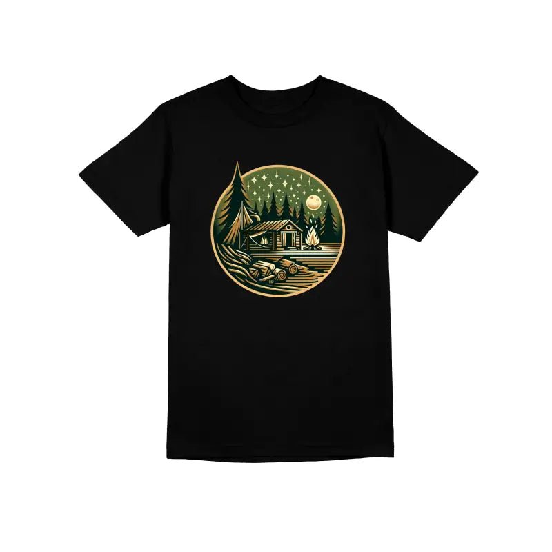 HÜTTE MITTERNACHT Outdoor Camper Herren Unisex T-Shirt - Schwarzer - Kaffee
