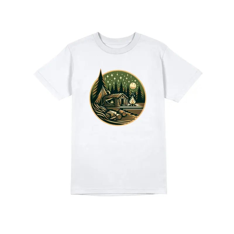 HÜTTE MITTERNACHT Outdoor Camper Herren Unisex T-Shirt - Schwarzer - Kaffee