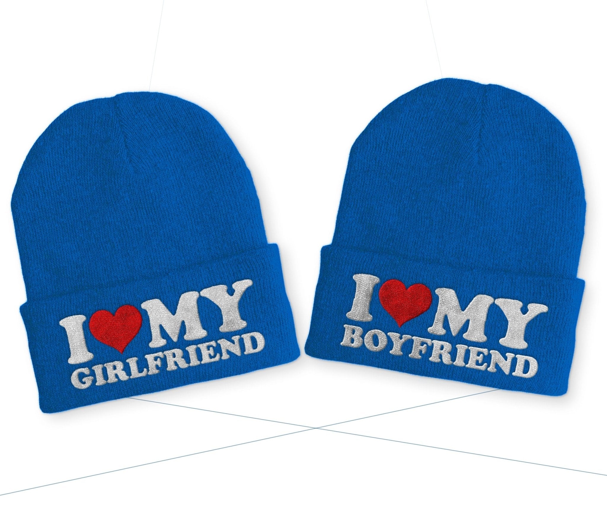 I love my Boyfriend | I love my Girlfriend Duo Statement Wintermütze Beanie Partnermützen - tshirtladen -