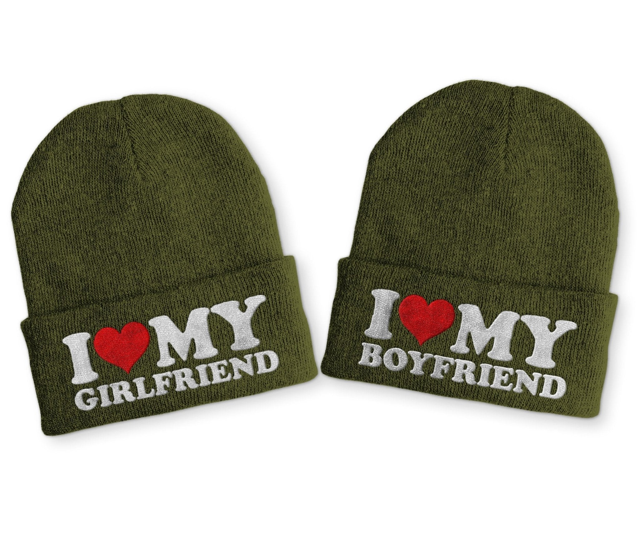 I love my Boyfriend | I love my Girlfriend Duo Statement Wintermütze Beanie Partnermützen - tshirtladen -