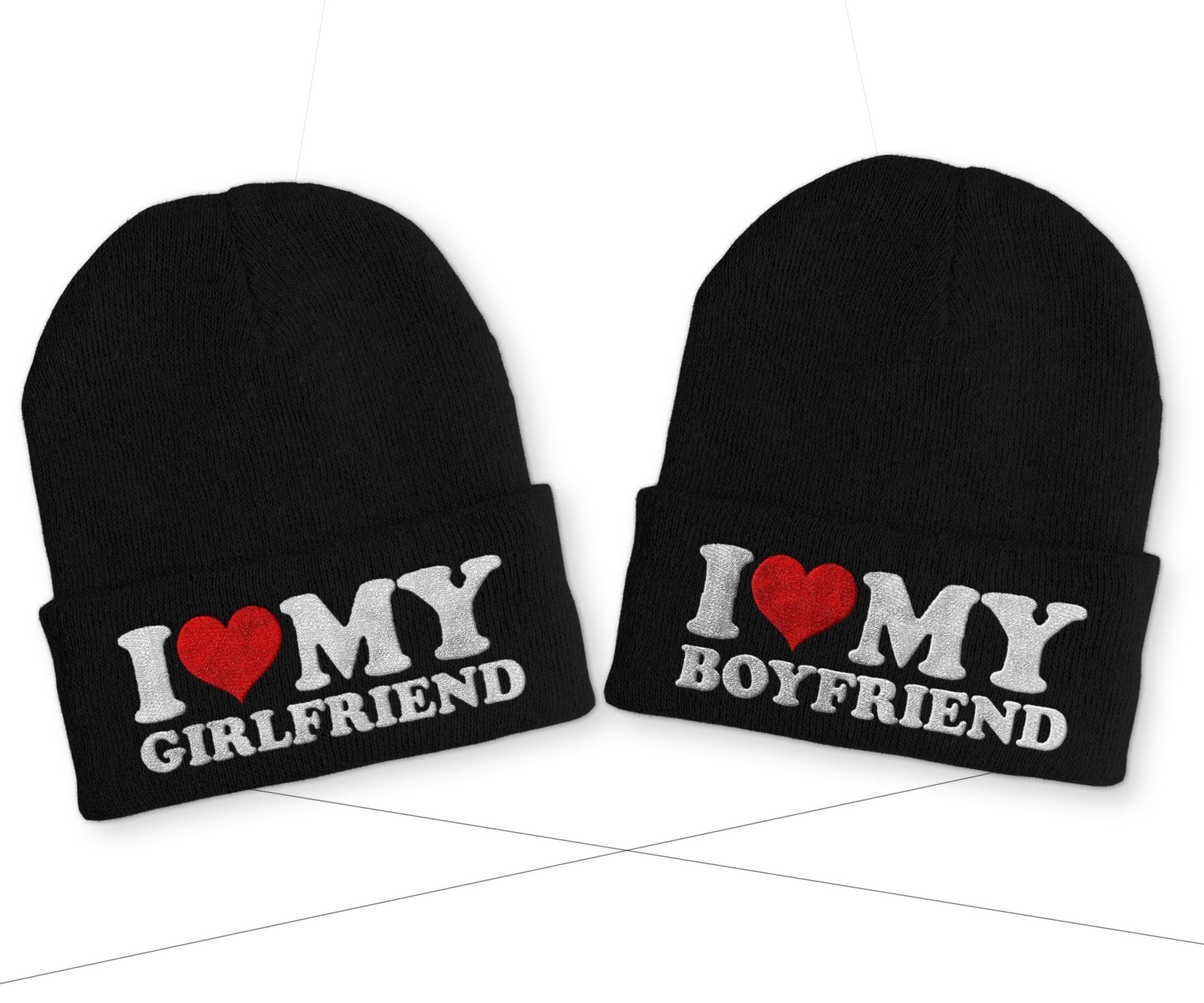 I love my Boyfriend | I love my Girlfriend Duo Statement Wintermütze Beanie Partnermützen - tshirtladen -