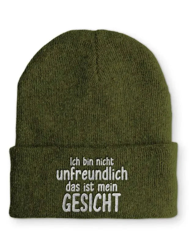 Ich bin nicht unfreundlich das ist mein Gesicht Statement Beanie Mütze mit Spruch - tshirtladen - Mütze
