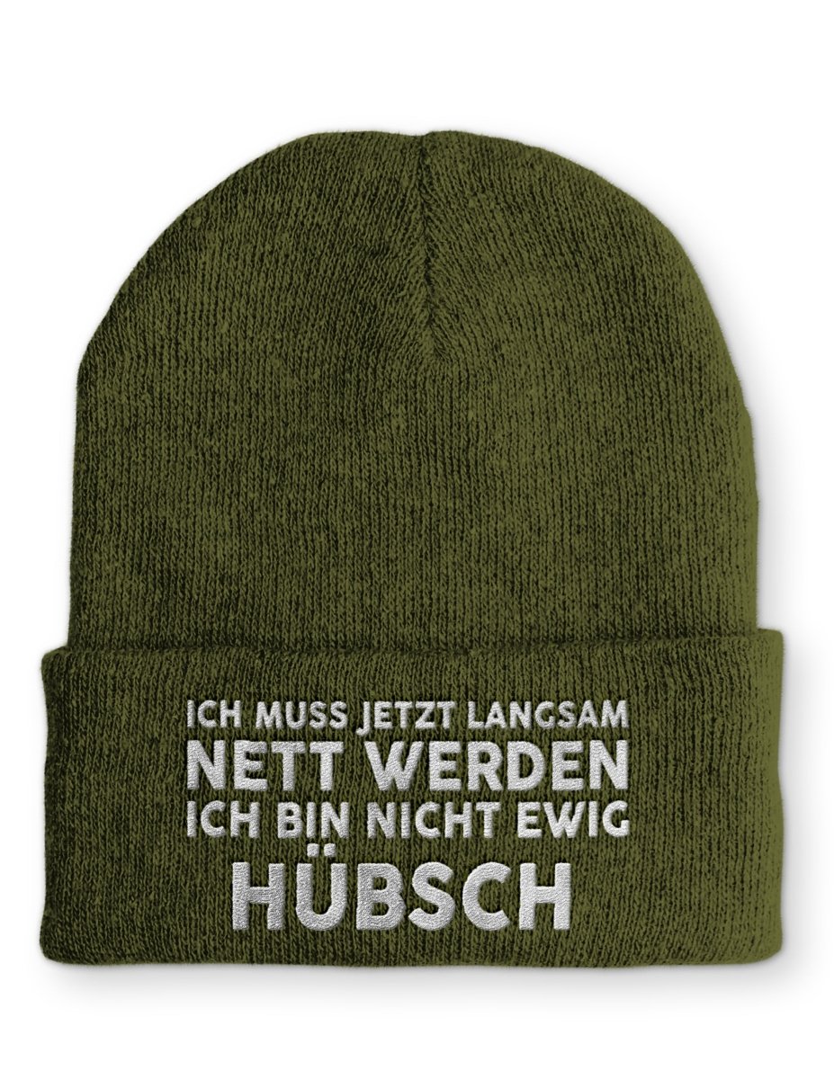 Ich muss jetzt langsam Nett werden Ich bin nicht ewig hübsch Statement Beanie Mütze mit Spruch - Schwarzer - Kaffee