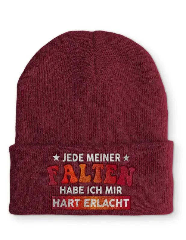Jede meiner Falten habe ich mir hart erlacht Statement Beanie Mütze mit Spruch - tshirtladen - Mütze