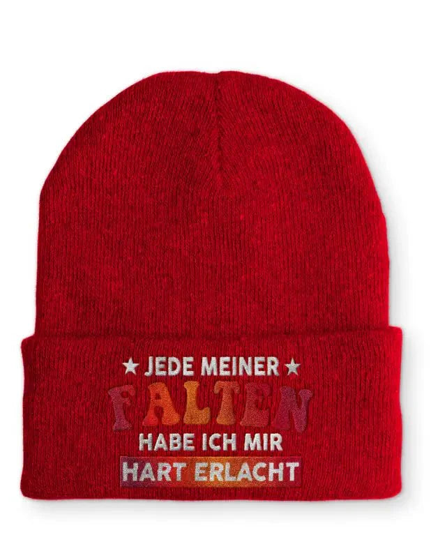 Jede meiner Falten habe ich mir hart erlacht Statement Beanie Mütze mit Spruch - tshirtladen - Mütze