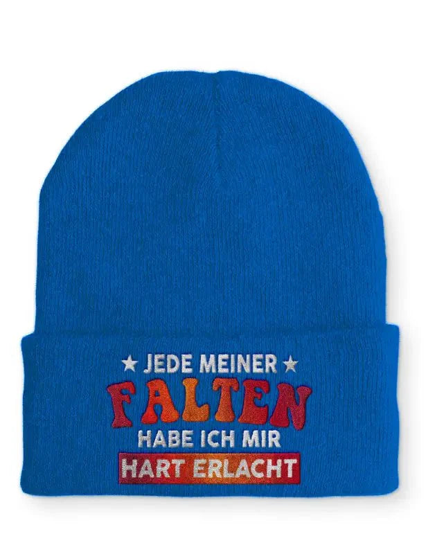 Jede meiner Falten habe ich mir hart erlacht Statement Beanie Mütze mit Spruch - tshirtladen - Mütze