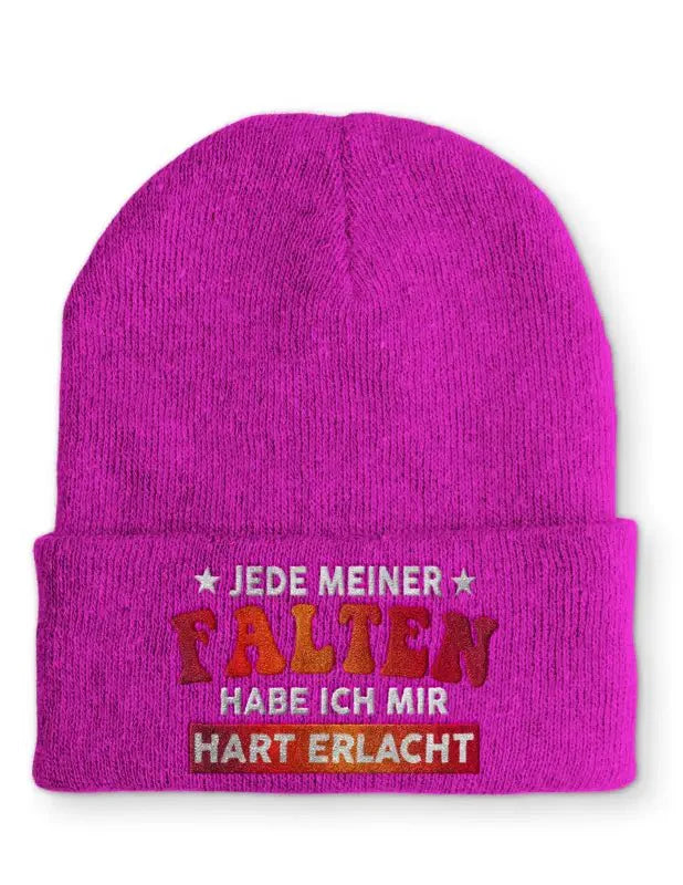 Jede meiner Falten habe ich mir hart erlacht Statement Beanie Mütze mit Spruch - tshirtladen - Mütze