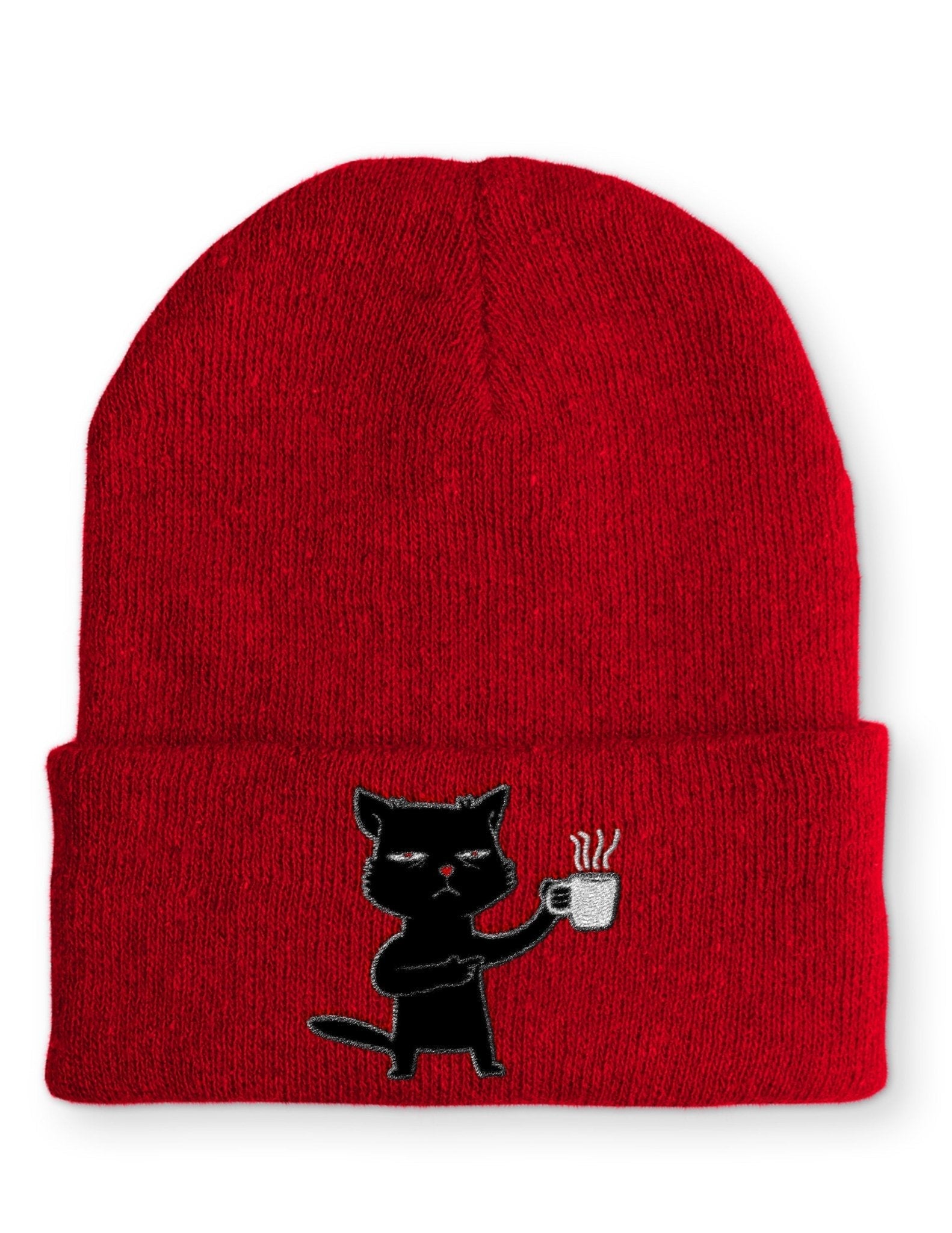 Katze Müde mit Kaffee Beanie Mütze mit Spruch - tshirtladen - Mütze