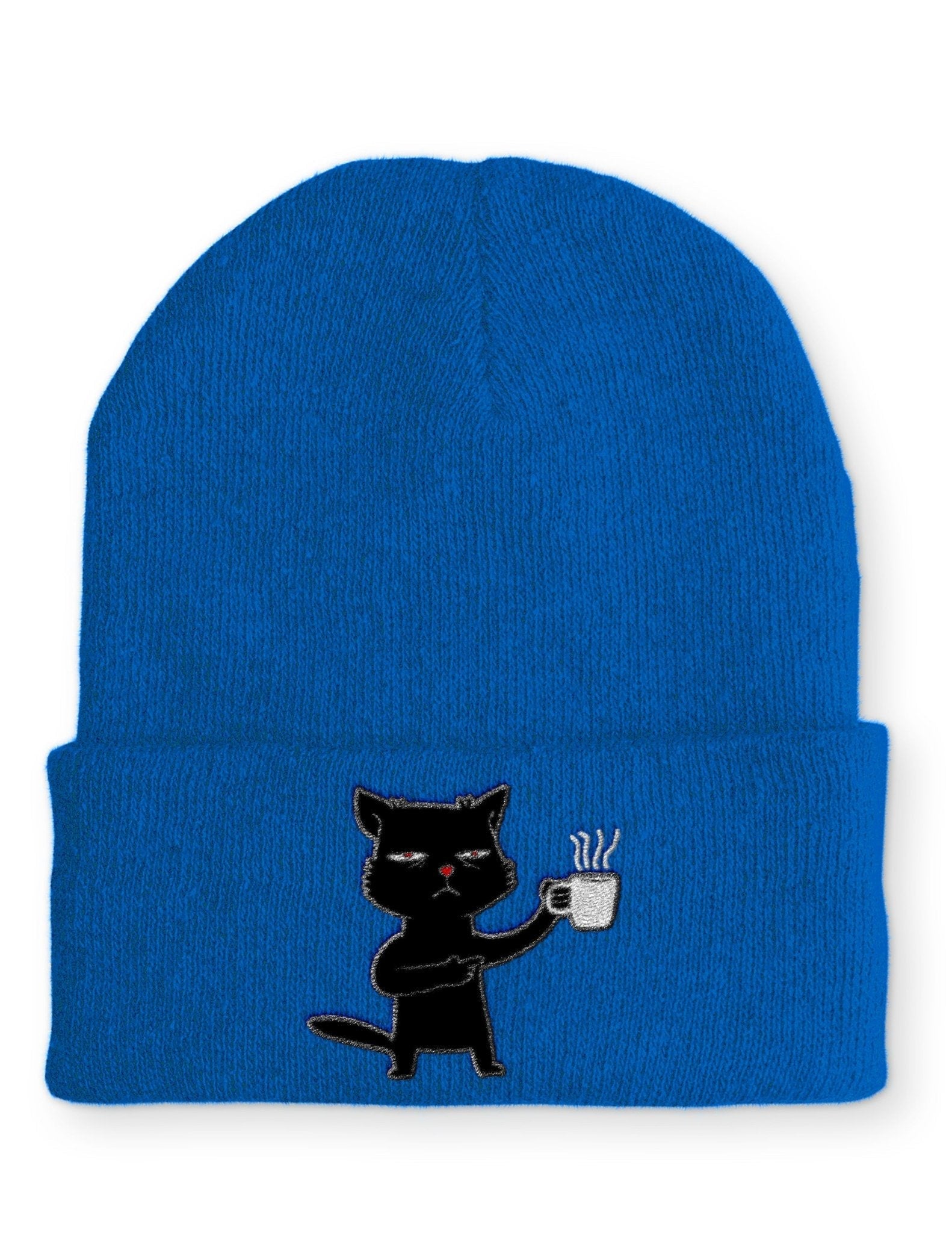 Katze Müde mit Kaffee Beanie Mütze mit Spruch - tshirtladen - Mütze