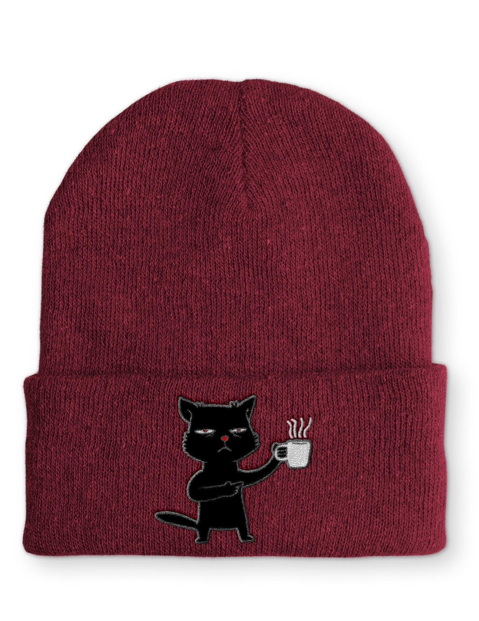 Katze Müde mit Kaffee Beanie Mütze mit Spruch - tshirtladen - Mütze