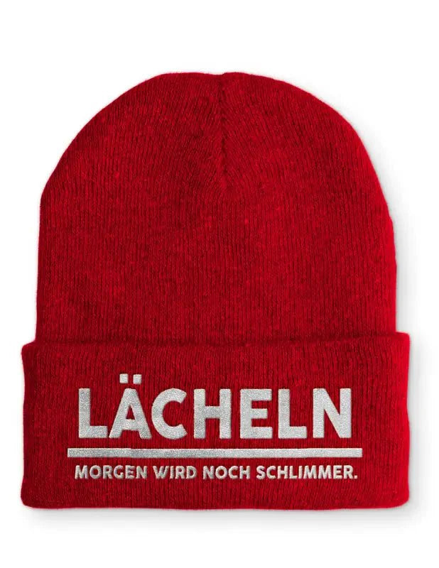 Lächeln Morgen wird noch schlimmer Statement Beanie Mütze mit Spruch - tshirtladen - Mütze
