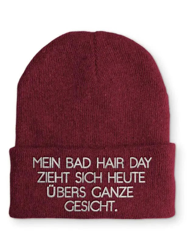 Mein Bad Hair Day zieht sich heute übers ganze Gesicht. Statement Beanie Mütze mit Spruch - tshirtladen - Mütze