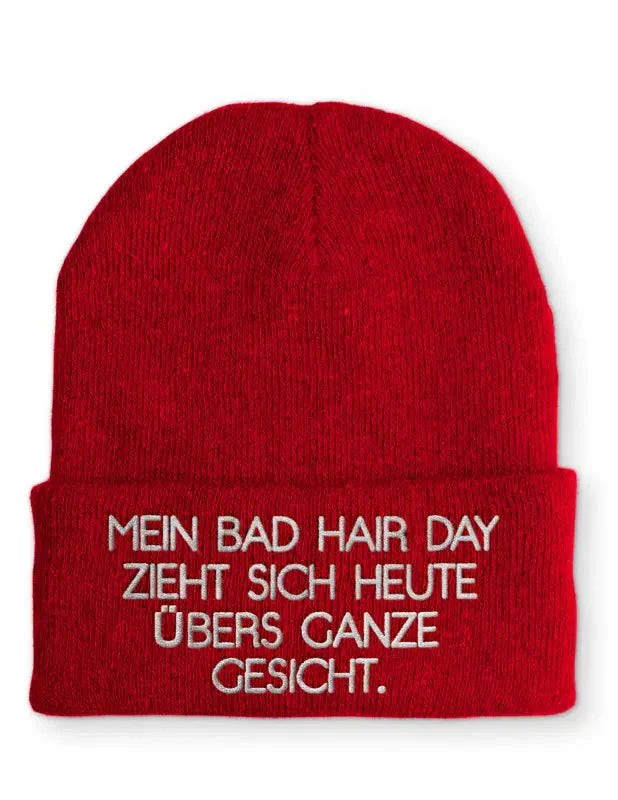 Mein Bad Hair Day zieht sich heute übers ganze Gesicht. Statement Beanie Mütze mit Spruch - tshirtladen - Mütze