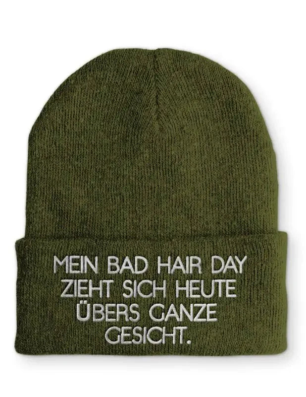 Mein Bad Hair Day zieht sich heute übers ganze Gesicht. Statement Beanie Mütze mit Spruch - tshirtladen - Mütze