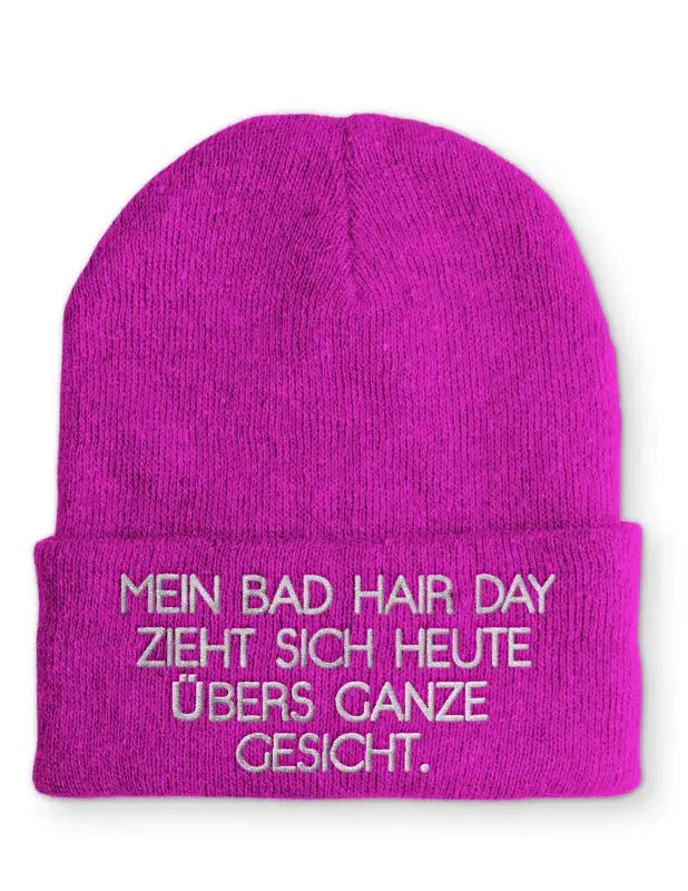 Mein Bad Hair Day zieht sich heute übers ganze Gesicht. Statement Beanie Mütze mit Spruch - tshirtladen - Mütze