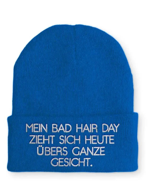 Mein Bad Hair Day zieht sich heute übers ganze Gesicht. Statement Beanie Mütze mit Spruch - tshirtladen - Mütze