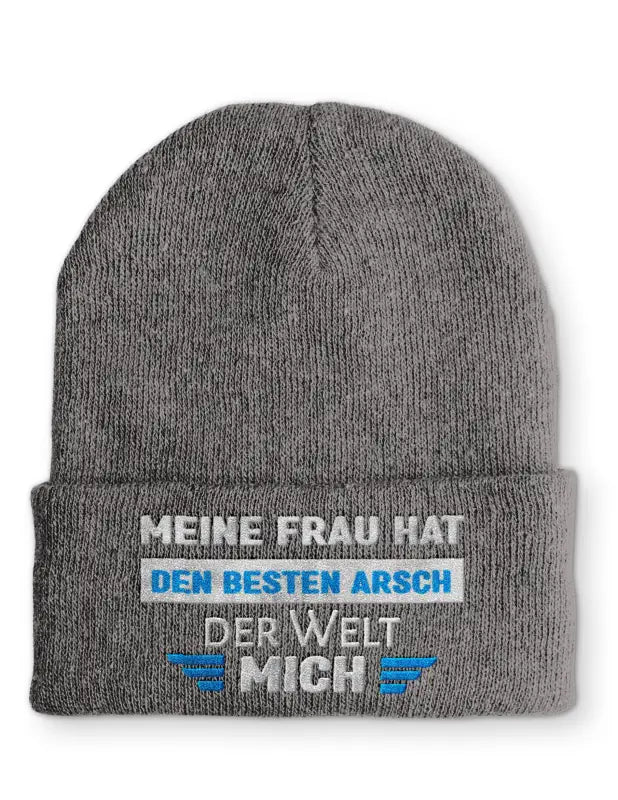 Meine Frau hat den besten Arsch der Welt MICH! Statement Beanie Mütze mit Spruch - tshirtladen - Mütze