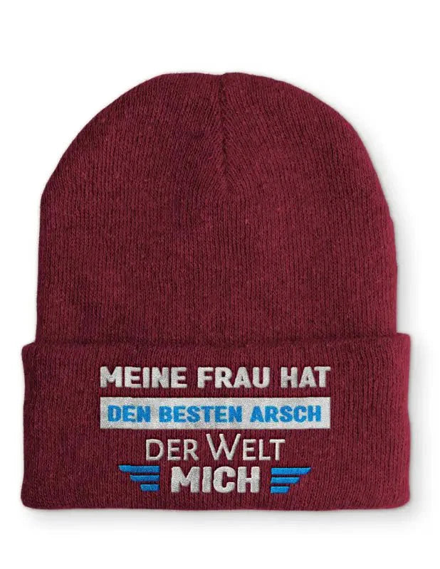 Meine Frau hat den besten Arsch der Welt MICH! Statement Beanie Mütze mit Spruch - tshirtladen - Mütze