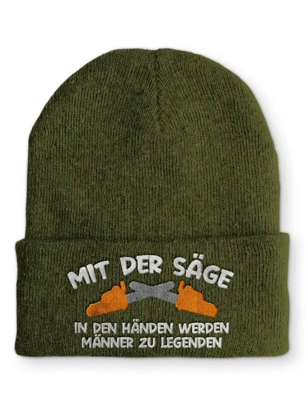 Mit der Säge in den Händen werden Männer zu Legenden Statement Beanie Mütze mit Spruch - tshirtladen - Mütze