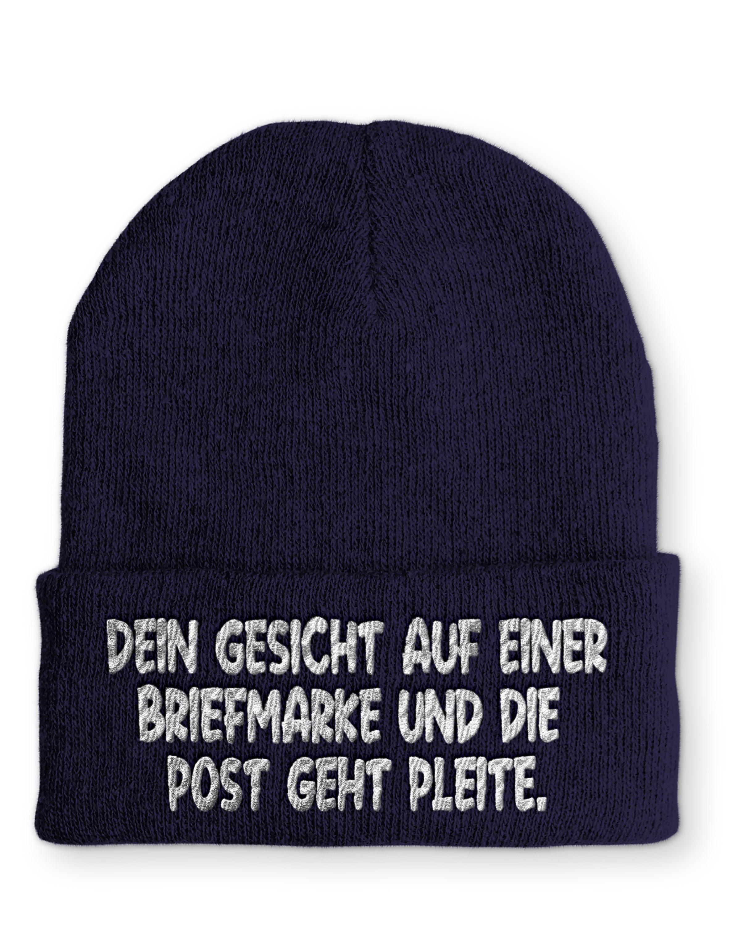 Dein Gesicht auf einer Briefmarke und die Post geht Pleite. Statement Beanie Mütze mit Spruch