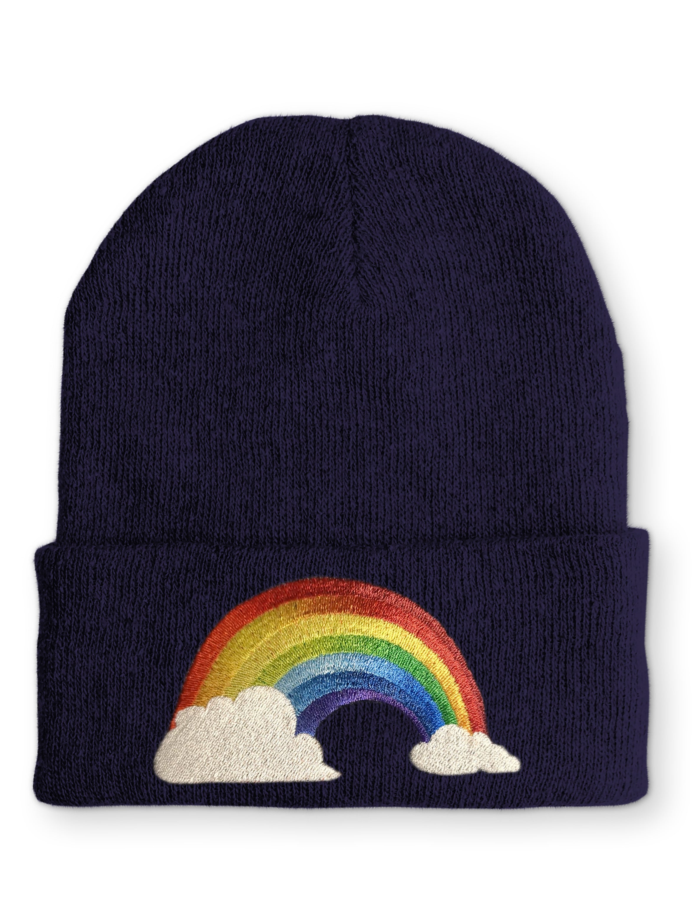 Regenbogen mit Wolken Statement Beanie Mütze mit Spruch