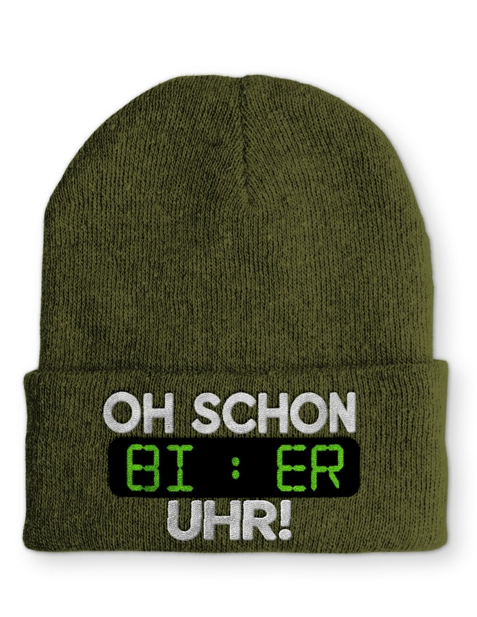 Oh schon Bier Uhr Statement Beanie Mütze mit Spruch - Schwarzer - Kaffee