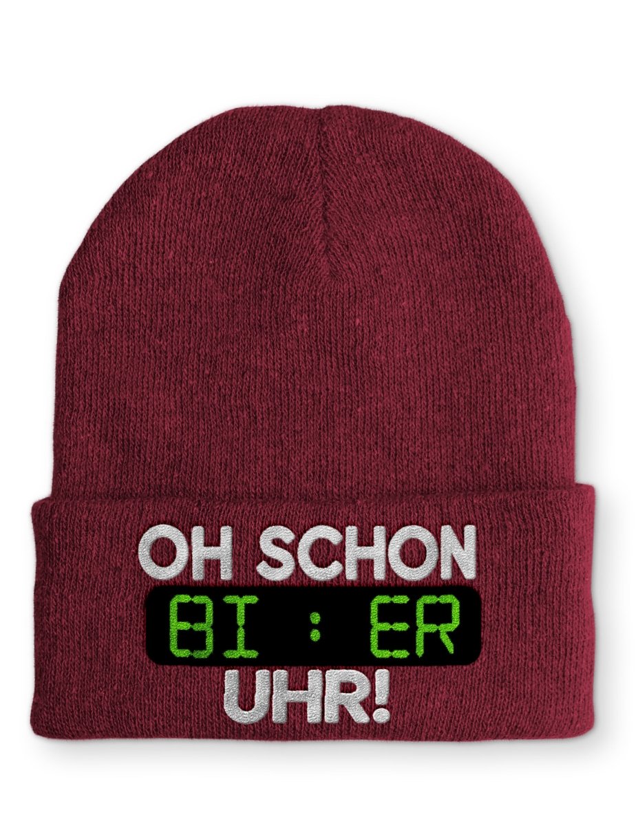 Oh schon Bier Uhr Statement Beanie Mütze mit Spruch - Schwarzer - Kaffee