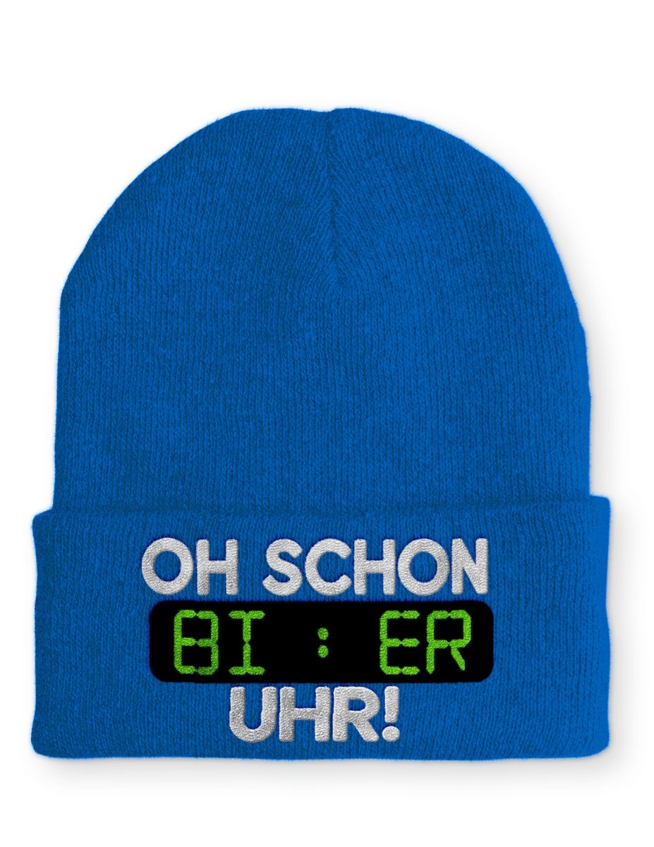 Oh schon Bier Uhr Statement Beanie Mütze mit Spruch - Schwarzer - Kaffee