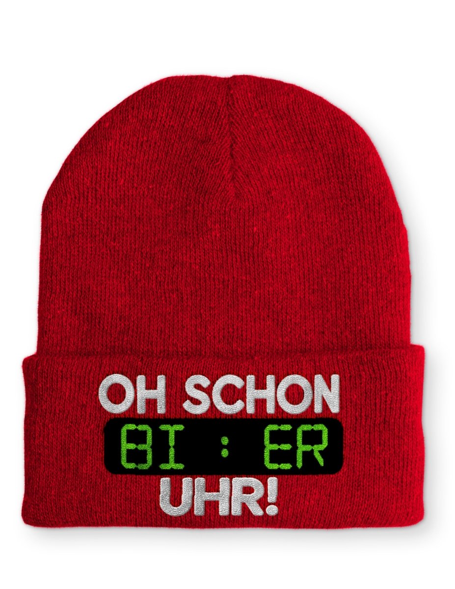 Oh schon Bier Uhr Statement Beanie Mütze mit Spruch - Schwarzer - Kaffee