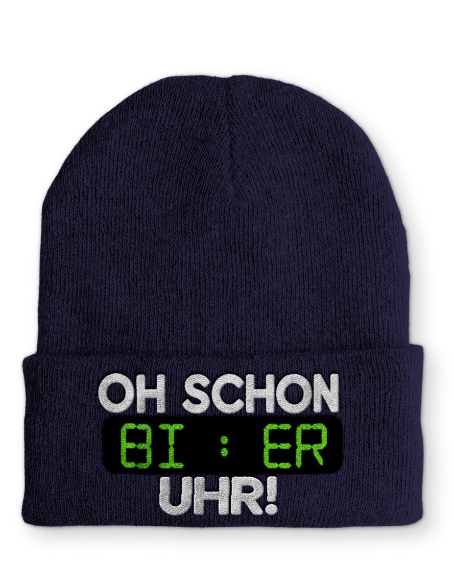 Oh schon Bier Uhr Statement Beanie Mütze mit Spruch - Schwarzer - Kaffee