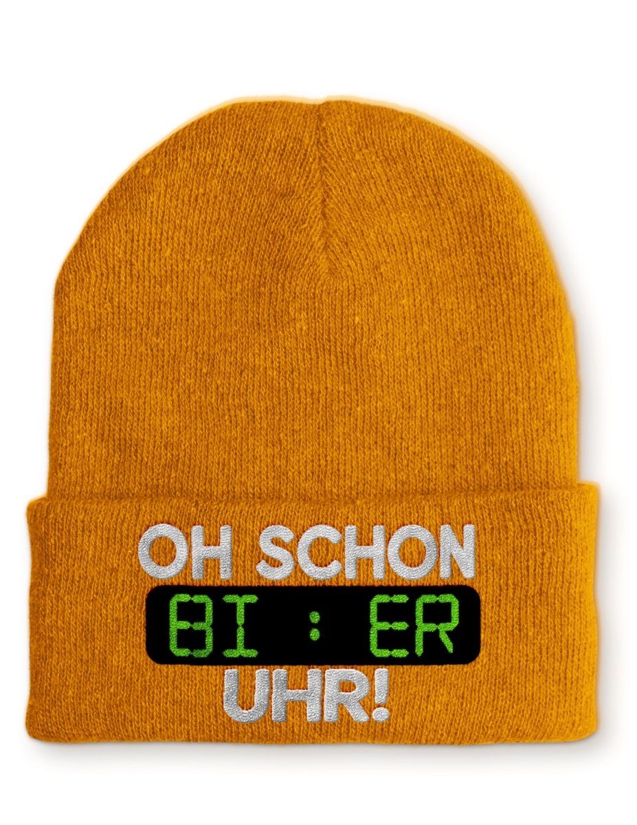 Oh schon Bier Uhr Statement Beanie Mütze mit Spruch - Schwarzer - Kaffee