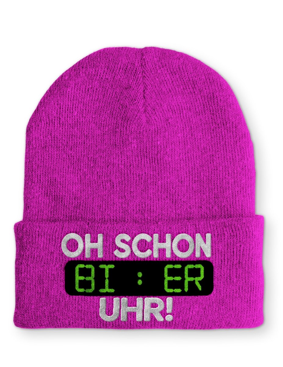 Oh schon Bier Uhr Statement Beanie Mütze mit Spruch - Schwarzer - Kaffee