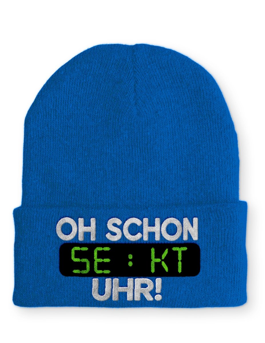 Oh schon Sekt Uhr Statement Beanie Mütze mit Spruch - Schwarzer - Kaffee